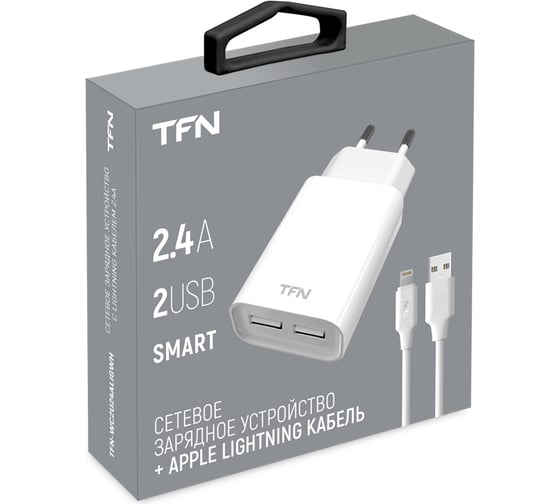 Сетевое зарядное устройство TFN 2 USB 2.4А + кабель 8pin white -WC2U24ALIGWH
