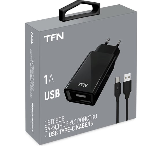 Сетевое зарядное устройство TFN 1А + кабель TypeC black -WC1U1AUSBCBK