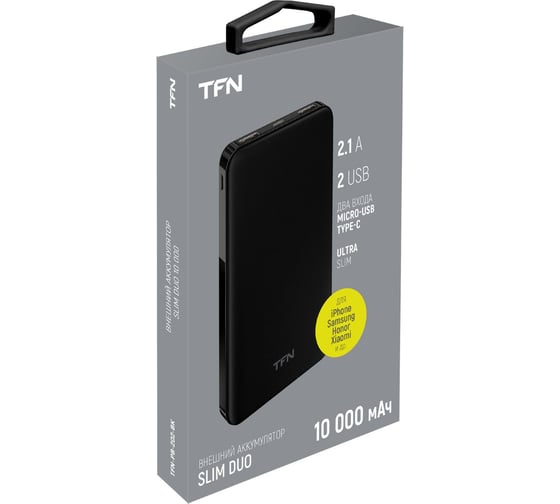 Внешний аккумулятор TFN SlimDuo 10000mAh,черный -PB-202-BK TFN-PB-202-BK