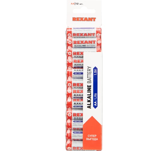 Алкалиновая батарейка REXANT AA/LR6 1.5V 12 шт 30-1026