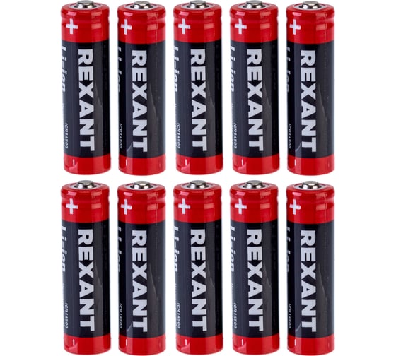 Аккумулятор Rexant Li-ion 14500, 3,7В, 750мАч, без платы защиты, высокий контакт, 10 шт. 0-2050 30-2050