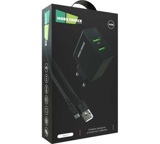 Сетевое зарядное устройство More Choice 2USB 2.4A для Type-C NC11a Black