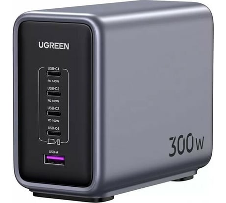 Сетевое зарядное устройство UGREEN 1хUSB-A, 4хUSB-C 300Вт (5-Port), PD/GaN, цвет серый космос 90903B