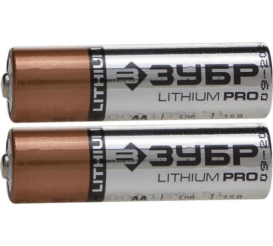 Батарейка Зубр "Lithium PRO", литиевая Li-FeS2, "AA", 1,5 В, 2шт 59202-2C