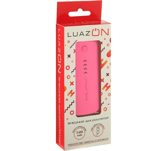 Внешний аккумулятор Luazon 3600 мАч, USB, 1 А, индикатор зарядки, розовый 4311099