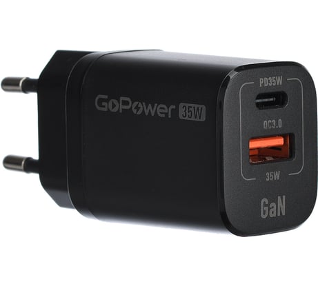 Сетевое З/У GoPower GPQC09 1USB+1Type-C 35W QC3.0 GAN черный 00-00028403
