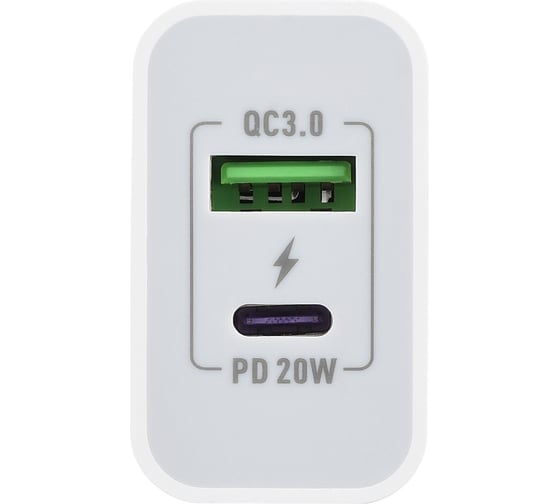 Сетевое З/У GoPower GPQC08 1USB+1Type-C 20W QC3.0 белый 00-00028401