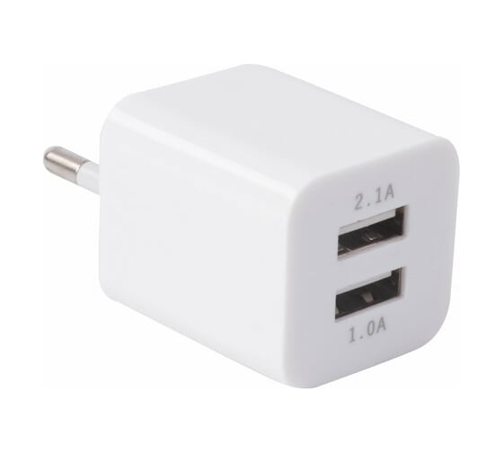 Зарядное устройство SONNEN сетевое 220В 2 порта USB выходной ток 2.1А белое 454797
