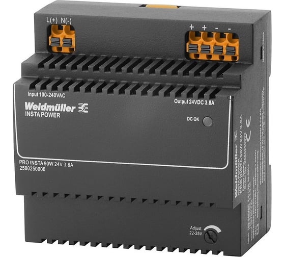Однофазный импульсный источник питания Weidmuller PRO INSTA 90W 24V 3.8A 2580250000