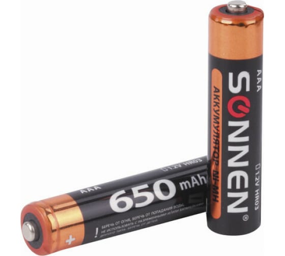 Аккумуляторные батарейки SONNEN AAA HR03 Ni-Mh 650mAh 2шт в блистере 454236 1