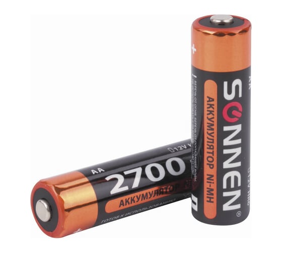 Аккумуляторные батарейки SONNEN АА HR06 Ni-Mh 2700mAh 2шт в блистере 454235