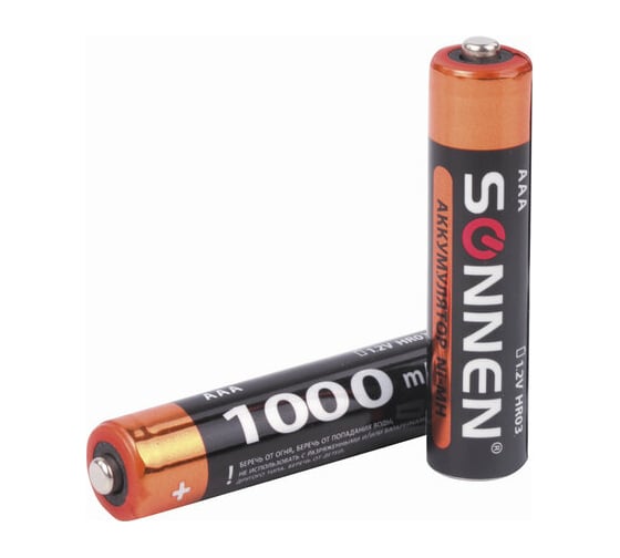 Аккумуляторные батарейки SONNEN ААA HR03 Ni-Mh 1000mAh 2шт в блистере 454237