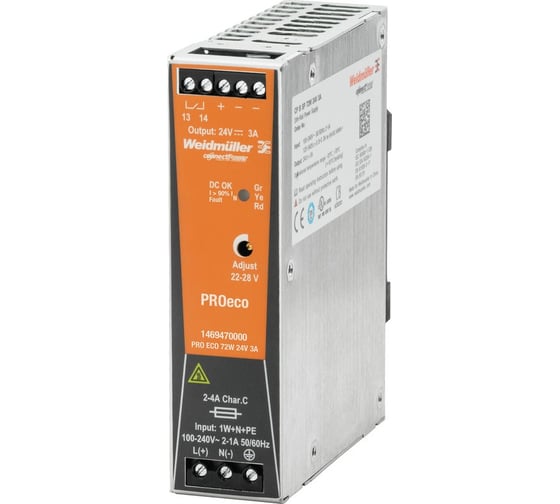 Источник питания Weidmuller PRO ECO 72W 24V 3A 1469470000 1