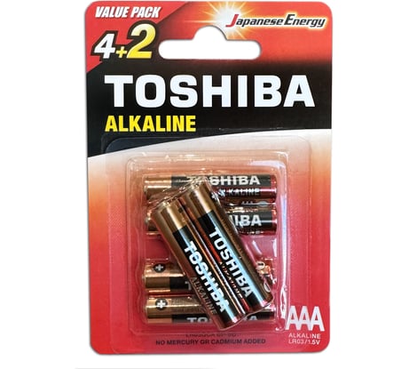 Элемент питания алкалиновый Toshiba LR03 RED 6/card 4455
