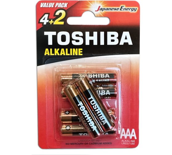 Элемент питания алкалиновый Toshiba LR03 RED 6/card 4455 1