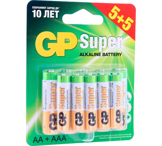 Алкалиновые батарейки GP набор 5+5шт, 15АА/24ААА, GP 15A/24A5/5-2CR10