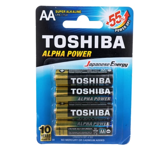 Алкалиновый элемент питания Toshiba LR6 ALPHA POWER 4/card 3456 1
