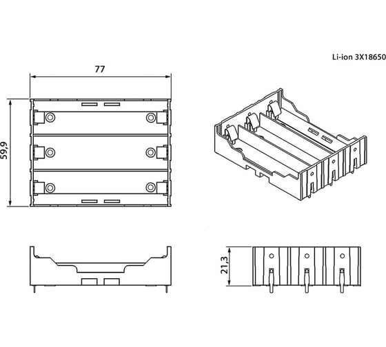 Батарейный отсек Pro Legend for Li-ion 3x18650, открытый PL2769