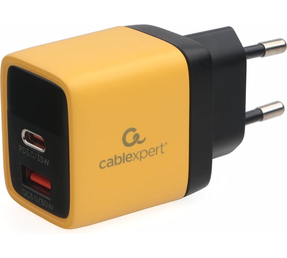 Зарядное устройство с дисплеем Cablexpert 35Вт GaN, QC3.0/PD3.0, 1хUSB, 1хType-C, желтый, короб, MP3A-PC-53