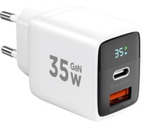 Зарядное устройство с дисплеем Cablexpert 35Вт GaN, QC3.0/PD3.0, 1хUSB, 1хType-C, белый, коробка, MP3A-PC-52