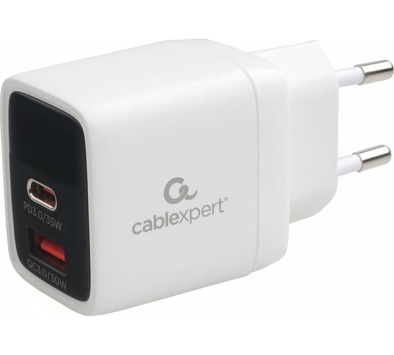 Зарядное устройство с дисплеем Cablexpert 35Вт GaN, QC3.0/PD3.0, 1хUSB, 1хType-C, белый, коробка, MP3A-PC-52