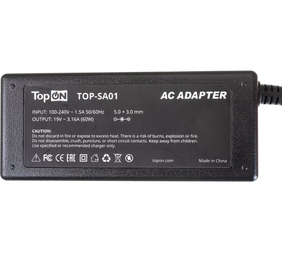 Блок питания для ноутбука Samsung TopON 19V 3.16A 5.5x3.0 60W AD-6019 TOP-SA01