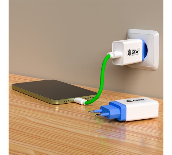 Сетевое зарядное устройство GCR Quick Charge 3.0 3.5 A 1 USB голубой+белый VIV1PI35AUSB-Blue