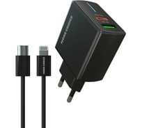 Сетевое зарядное устройство More Choice 1USB+1USB-C 3.0A PD 20W+QC3.0 быстрая зарядка для Lightning 8-pin Type-C NC61i Black