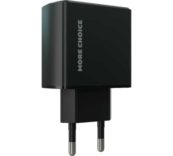 Сетевое зарядное устройство More Choice 1USB+1USB-C 3.0A PD 20W+QC3.0 быстрая зарядка для Lightning 8-pin Type-C NC61i Black