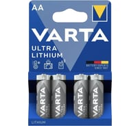 Батарейка Varta ULTRA FR6 AA, BL4, Lithium, 1.5V (6106) (4/40/400) 4 шт в упаковке 06106301404