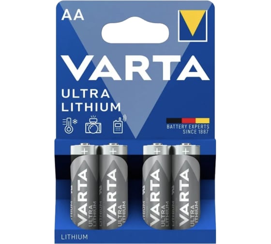 Батарейка Varta ULTRA FR6 AA, BL4, Lithium, 1.5V (6106) (4/40/400) 4 шт в упаковке 06106301404