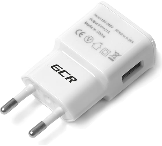 Сетевое зарядное устройство GCR 2A 1 USB белый боковой разъем VIV1PI21AUSB