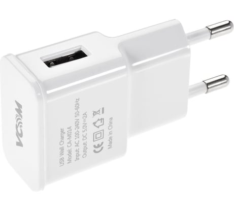 Зарядное устройство VCOM AC EU Plug 100-220V - USBx1 Port, DC 5V, 2A M014/CA-M014