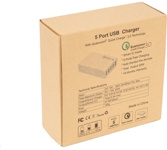 Зарядное устройство на 5 портов VCOM AC EU Plug 100-220V - USB, IC, Fast Charge M044/CA-M044