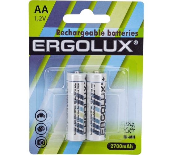 Аккумулятор Ergolux NHAA2700BL2,1.2В, AA-2700mAh, Ni-Mh, BL-2 12445 1