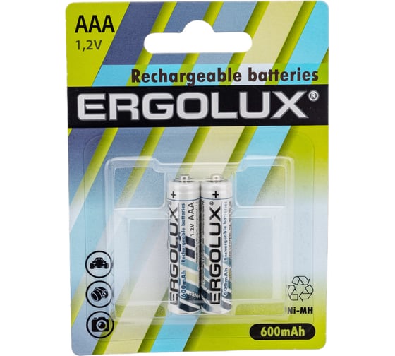 Аккумулятор Ergolux NHAAA600BL2, 1.2В, AAA-600mAh, Ni-Mh, BL-2 12977