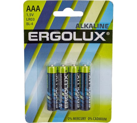 Батарейка Ergolux 1.5В, LR03, Alkaline, BL-4 11744