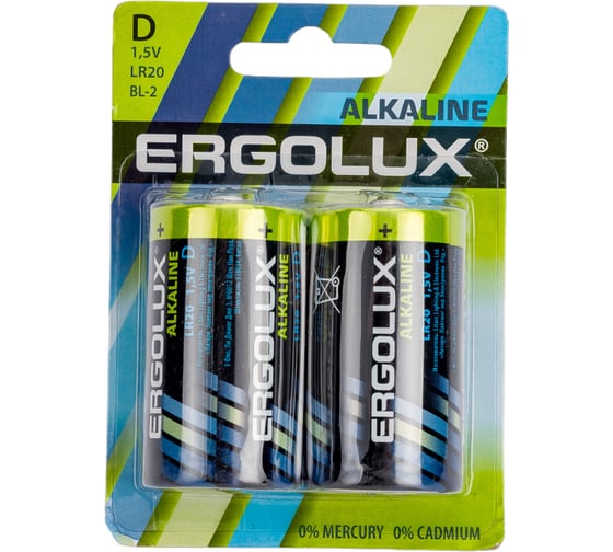 Батарейка Ergolux 1.5В, LR20, Alkaline, BL-2 11752 1