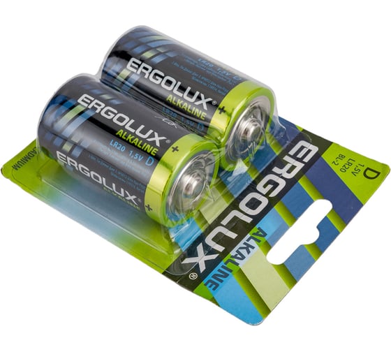 Батарейка Ergolux 1.5В, LR20, Alkaline, BL-2 11752