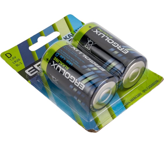 Батарейка Ergolux 1.5В, LR20, Alkaline, BL-2 11752