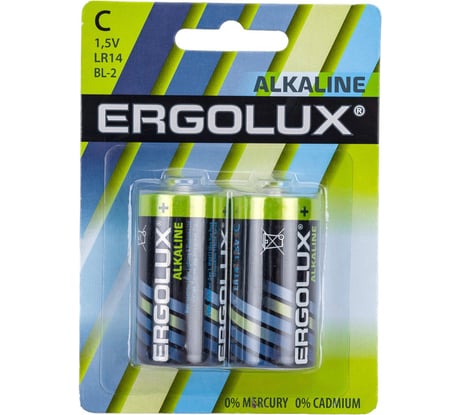 Батарейка Ergolux 1.5В, LR14, Alkaline, BL-2 11751