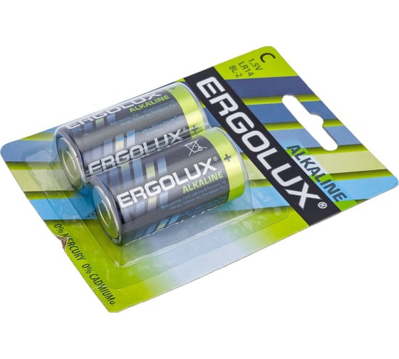 Батарейка Ergolux 1.5В, LR14, Alkaline, BL-2 11751