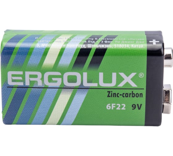 Батарейка Ergolux 6F22SR1, 9В, 6F22, SR1 12443