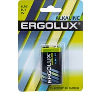 Батарейка Ergolux 6LR61, 9В, Alkaline, BL-1 11753 16462458