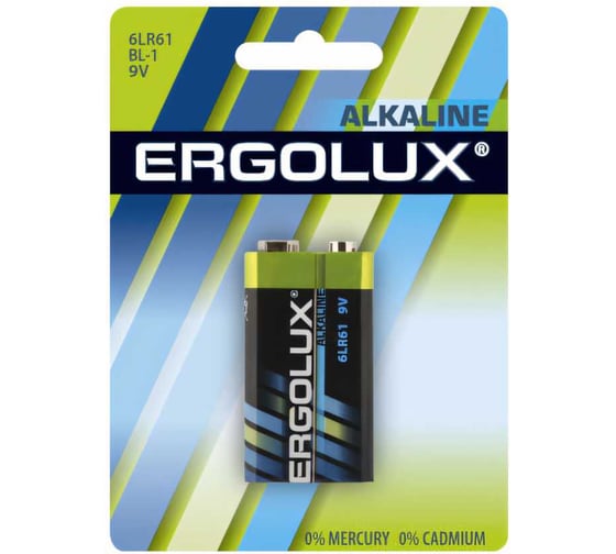 Батарейка Ergolux 6LR61, 9В, Alkaline, BL-1 11753