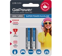 Батарейка GoPower LR03 AAA BL2 Alkaline 1.5V (2/24/480) 2 шт в уп 00-00019862