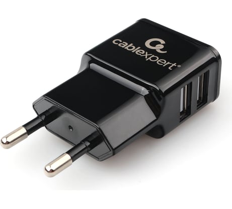 Адаптер питания Cablexpert 100/220V - 5V USB 2 порта 2.1A черный MP3A-PC-12
