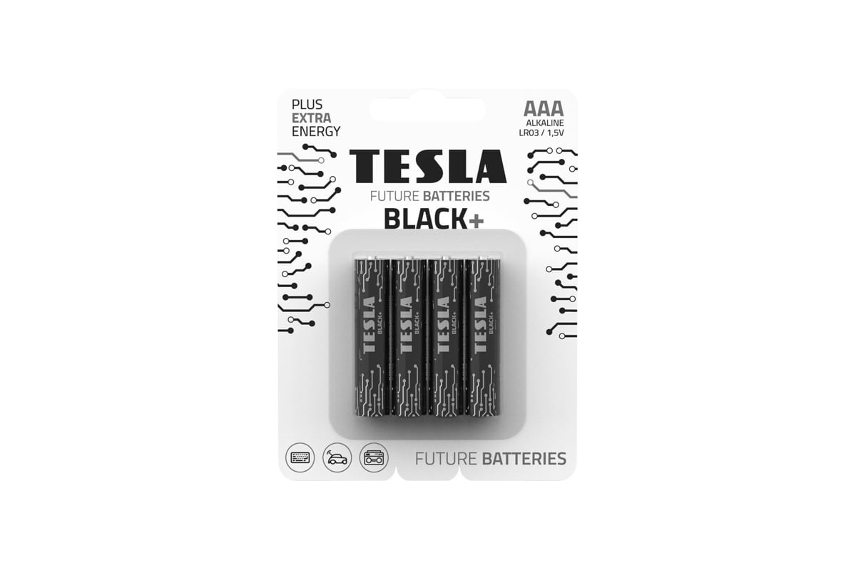 Батарейки Tesla AAA, BLACK+, 4 штуки 8594183396675 - выгодная цена, отзывы,  характеристики, фото - купить в Москве и РФ