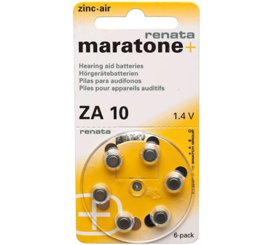 Батарейки для слуховых аппаратов Renata ZA 10 BL-6 (1.4В, 90mAh) 4392 1