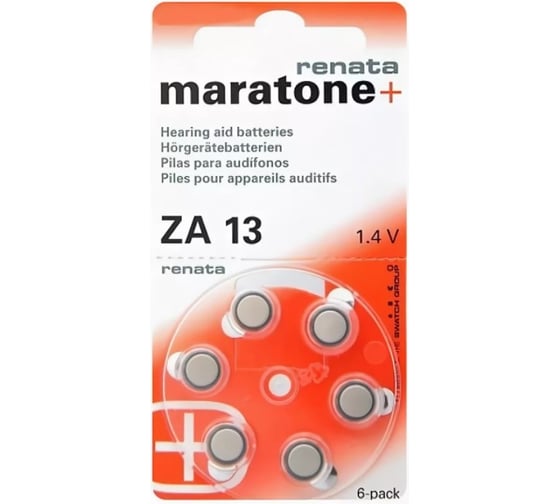 Батарейки для слуховых аппаратов Renata ZA 13 BL-6 (1.4В,290mAh) 4393
